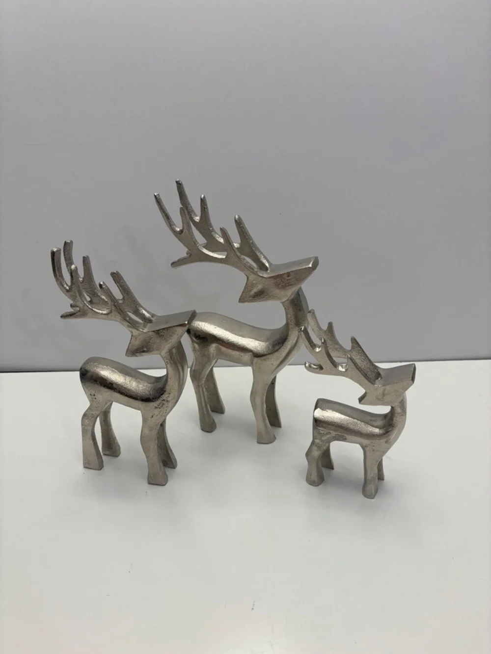Set of 3 silver reindeer figurines